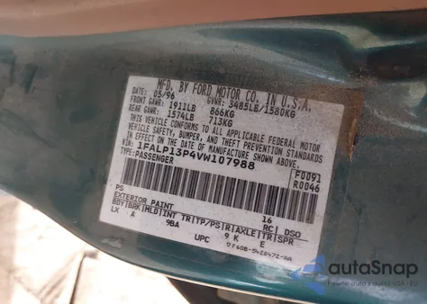 1997 Ford Escort Lx из США, поврежденный, VIN 1FALP13P4VW107988